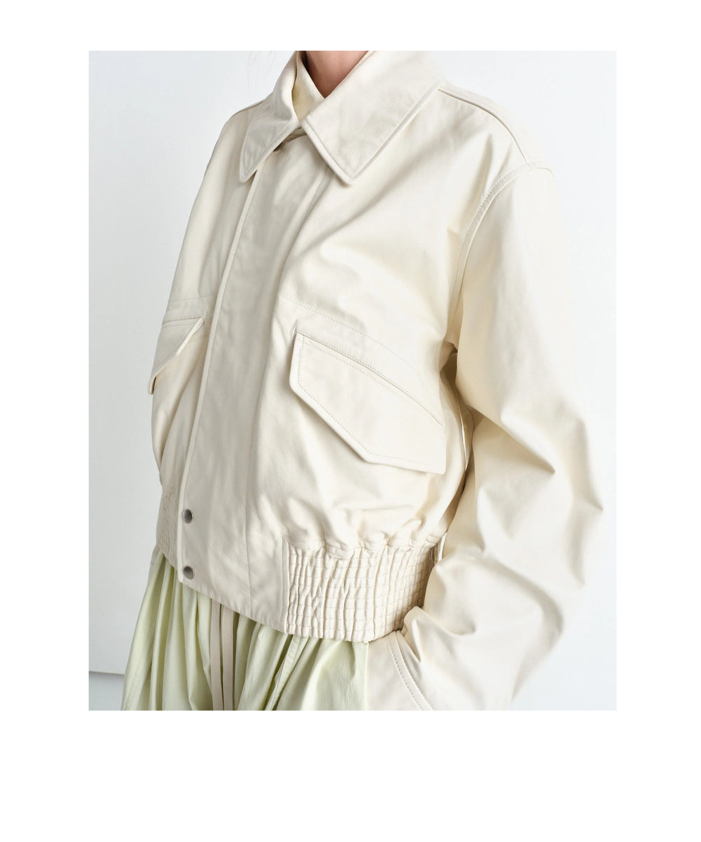 Lemaire Long-sleeved Leather Jacket In Milky White