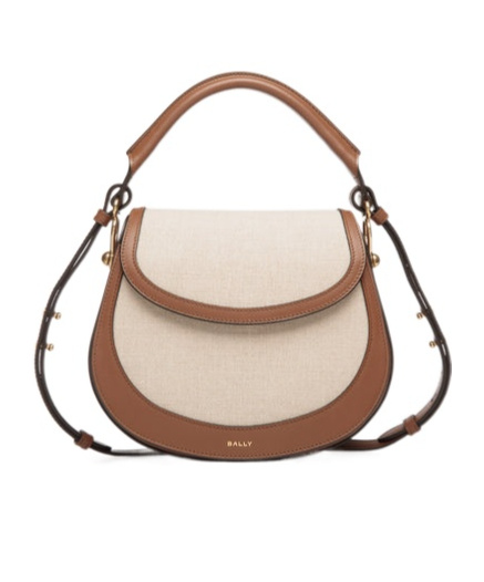 Bally Lune Crossbody Bag In Natural Canvas And Brown Leather In Sand