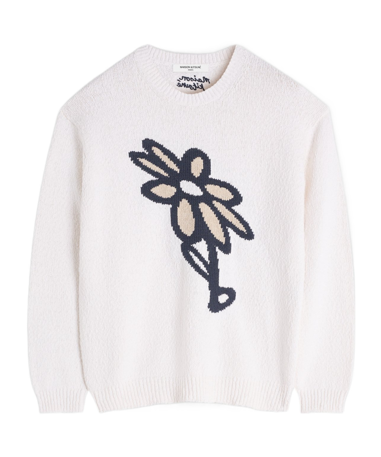 Shop Maison Kitsuné Daisy-intarsia Jumper In White
