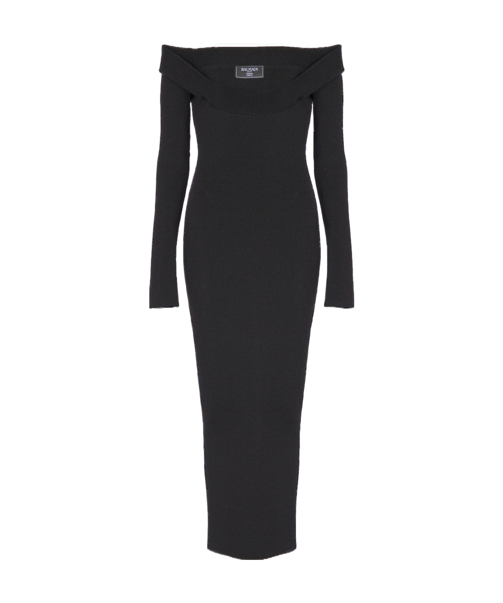 Balmain Double Collar Knit Zipped Midi Dress In Black