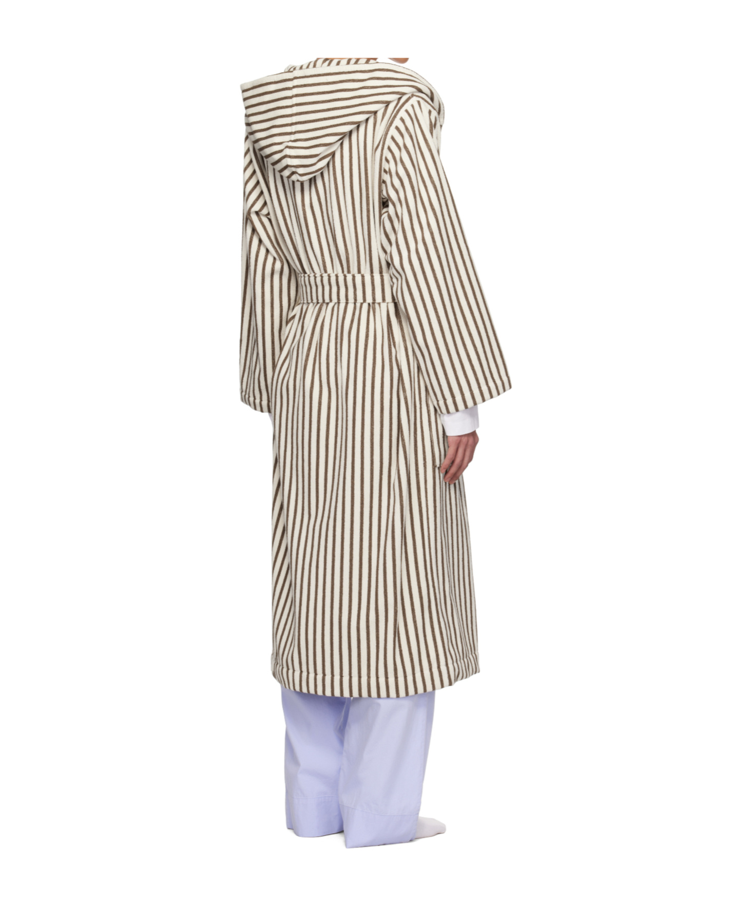 Tekla Womens Kodiak Stripes Hooded Striped Organic-cotton Robe In Brown