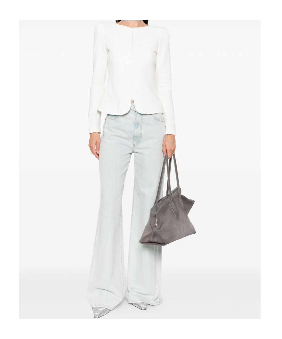 Emporio Armani Herringbone-pattern Zip-up Jacket In White