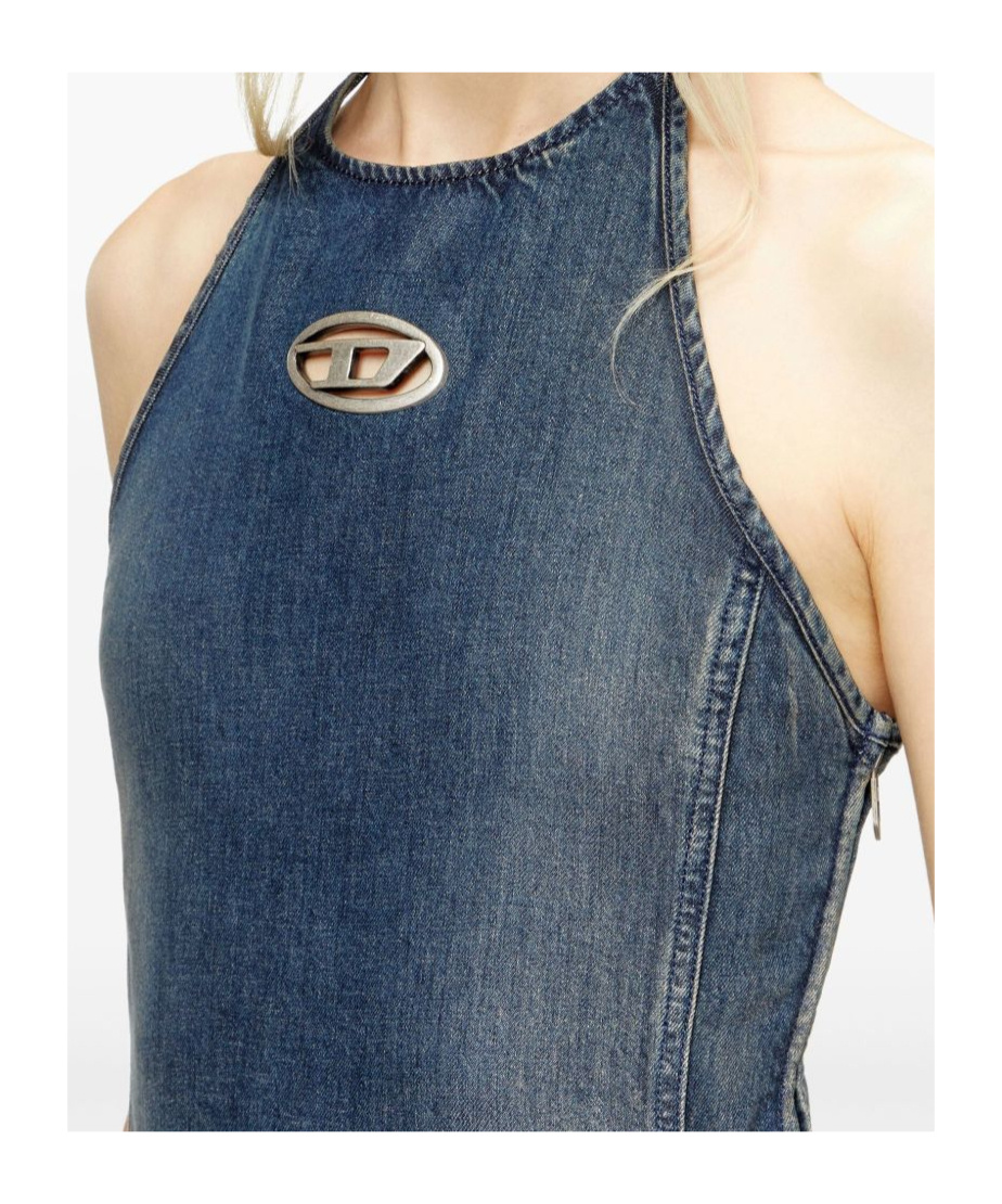 Diesel Washed Out Halter Neck Sleeveless Jumpsuit In Blue