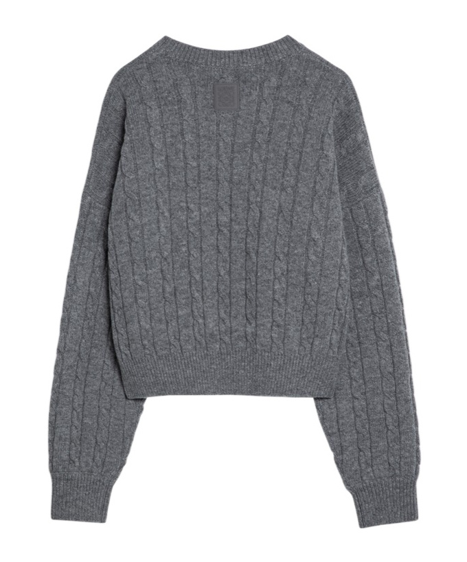 Loewe Cable Knit Crew Neck Wool Sweater In Gray