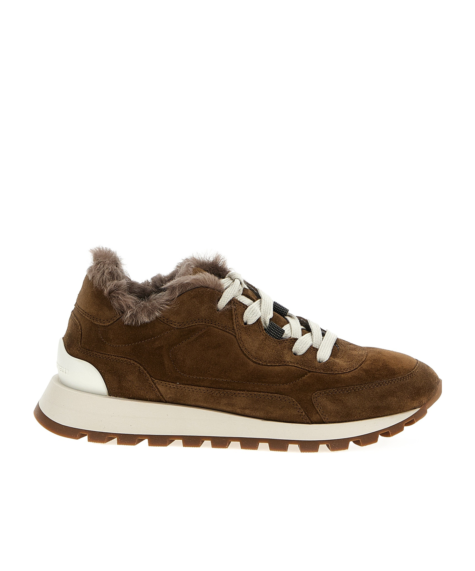 Brunello Cucinelli Runner Monili Suede And Canvas Sneakers In Nude