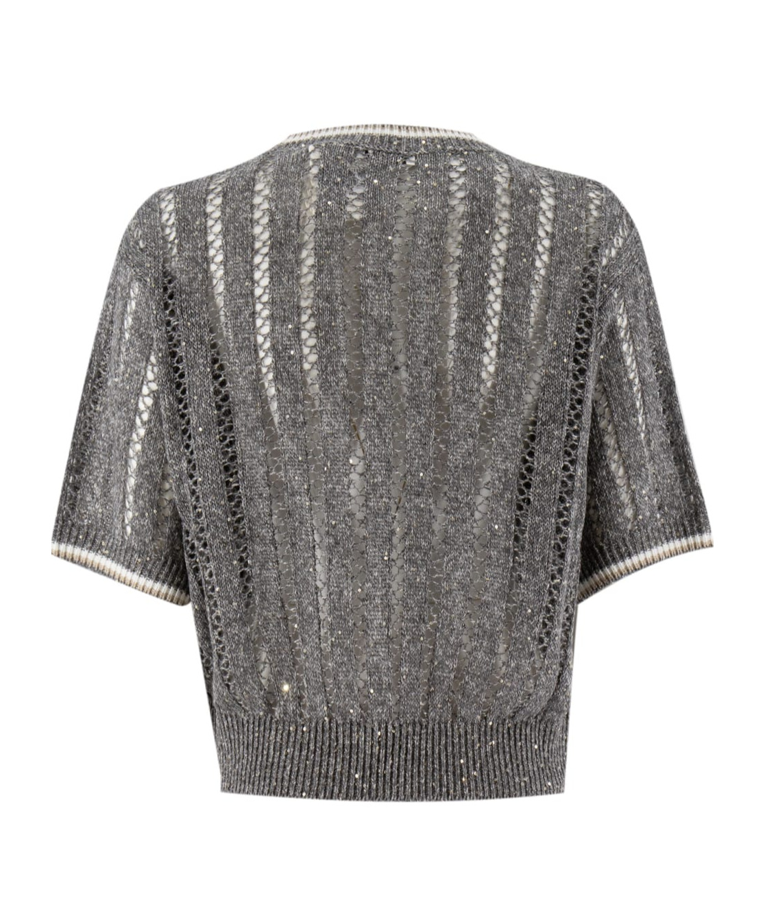 Brunello Cucinelli Mesh Round-neck Sweater In Gray