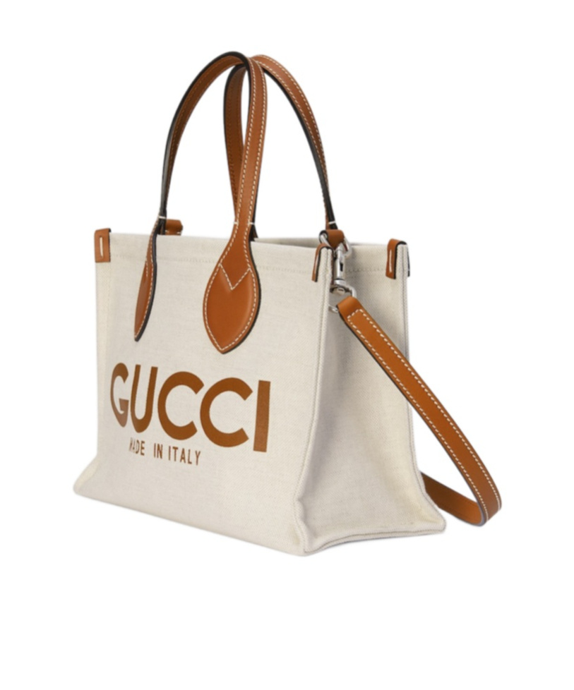 Gucci Shopper Aus Canvas Mit Logo-print In White
