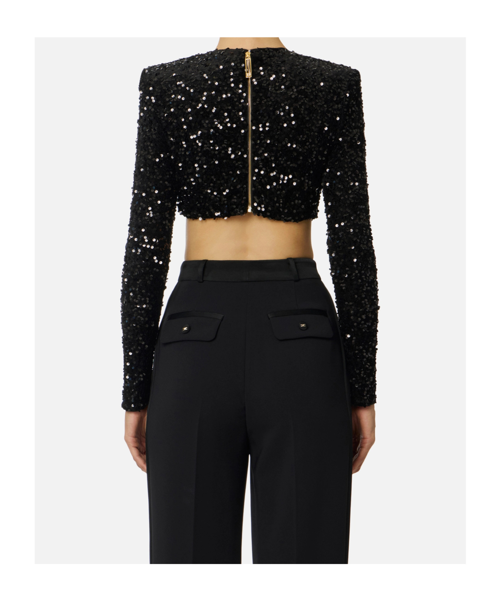 Elisabetta Franchi Sequin Top In Black