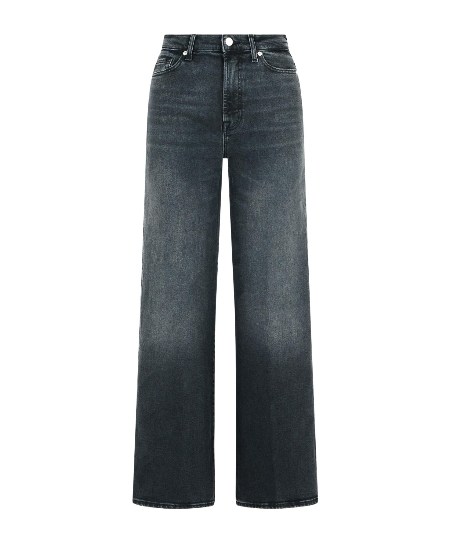 7 For All Mankind Black Cotton Blend Jeans In Blue