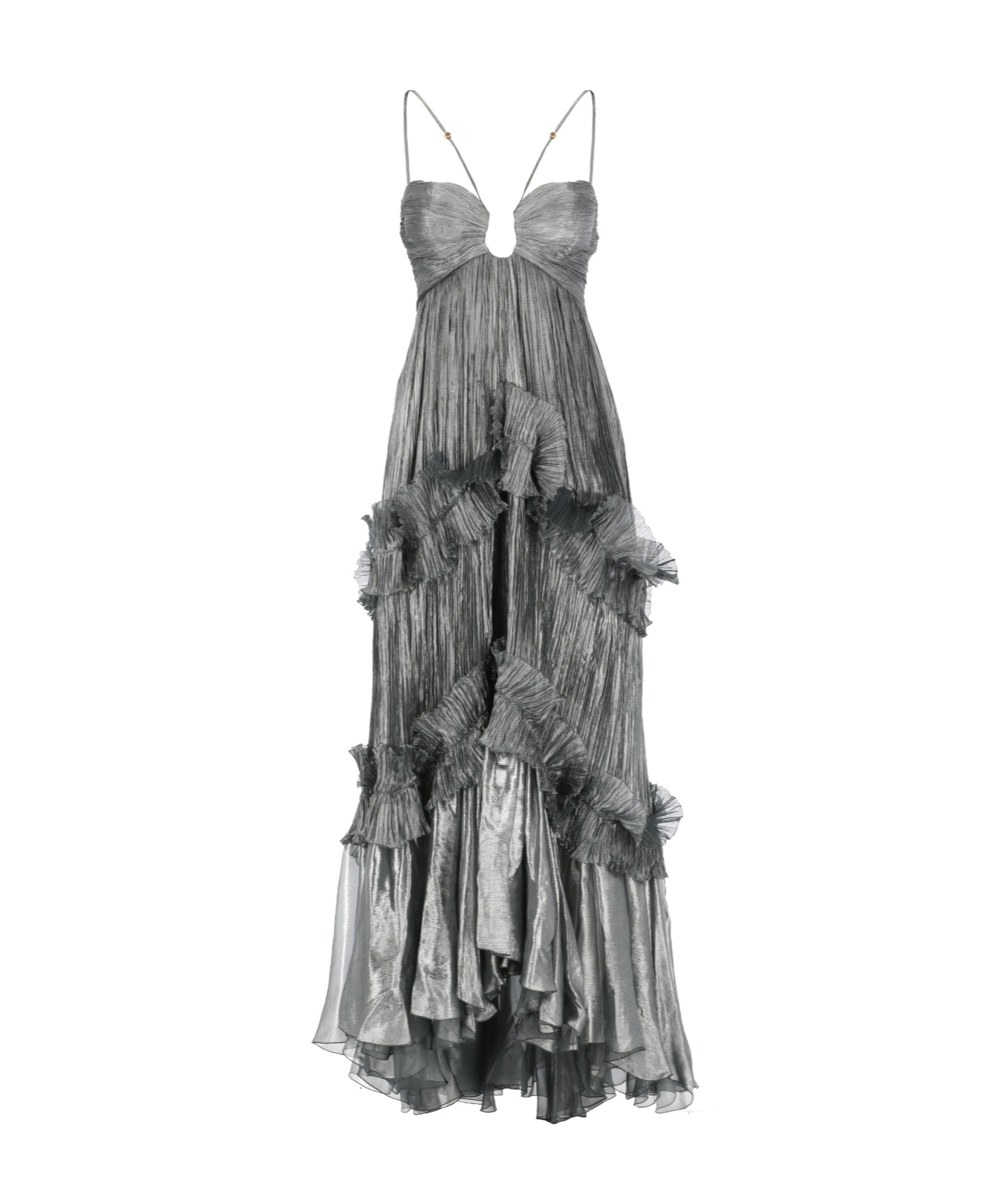 Maria Lucia Hohan Silk Draped Maxi Dress With Ruffle Details In Gray