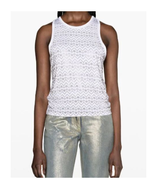 Patrizia Pepe Fly-monogram Crystal-embellished Tank Top In White
