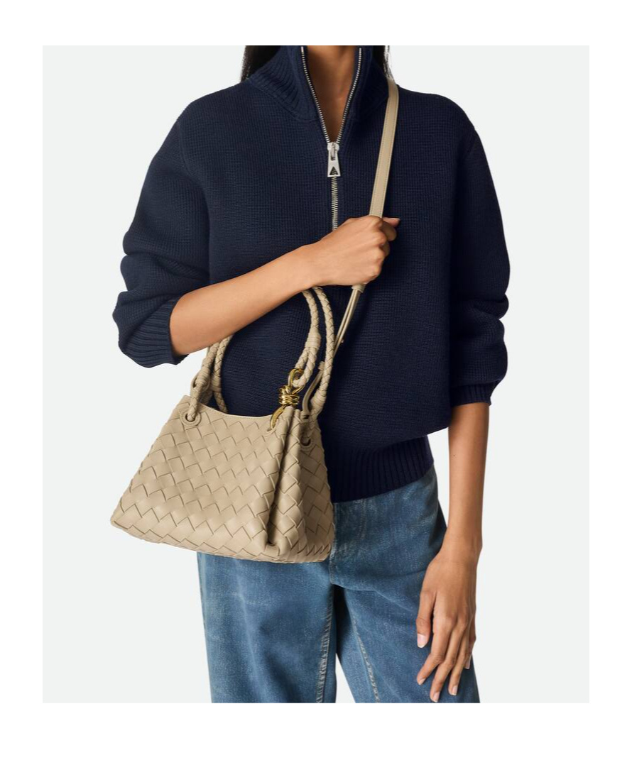 Bottega Veneta Small Andiamo Intrecciato Leather Crossbody Bag In Nude