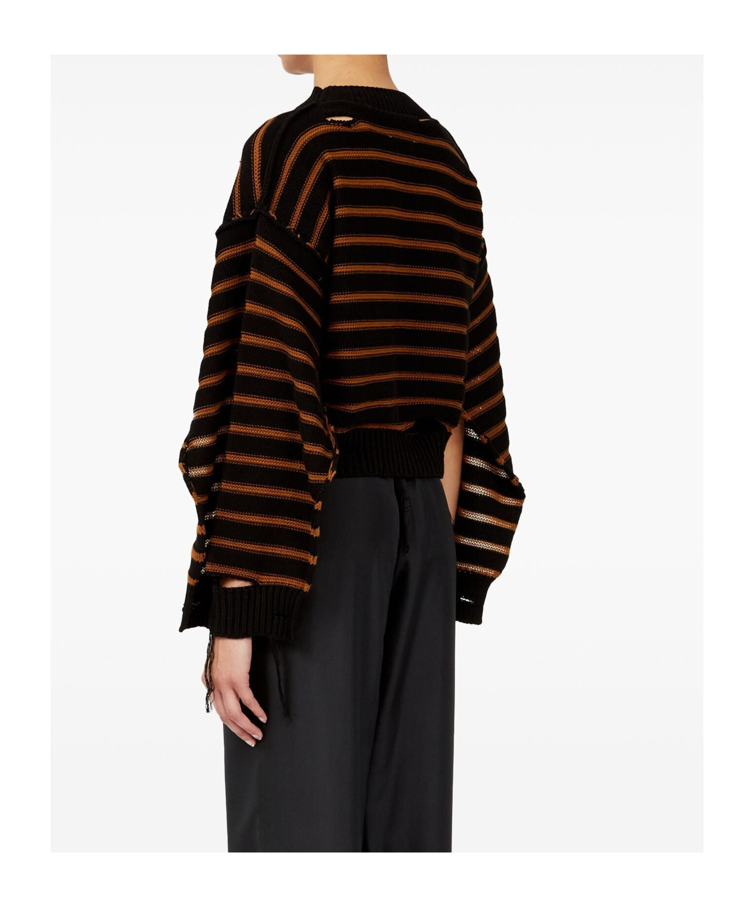 Mm6 Maison Margiela Striped Cotton Knit Cardigan In Black