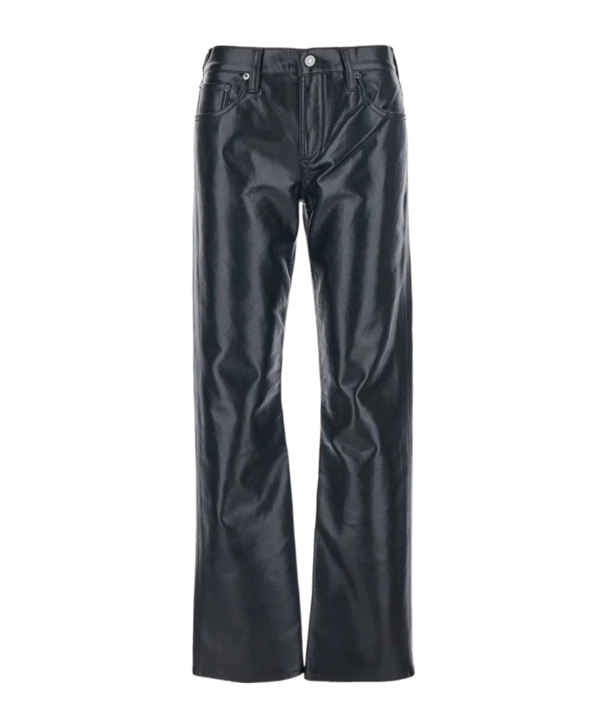 Agolde Black Pants With Belt Loops In Leather Blend Woman In Black
