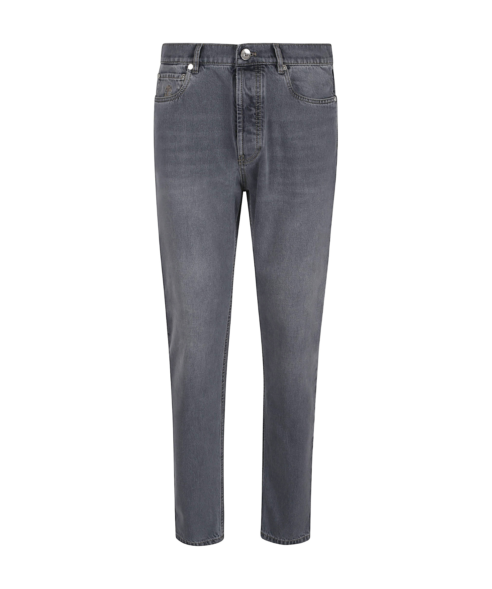 Brunello Cucinelli Denim Trousers With Belt Loops In Gray