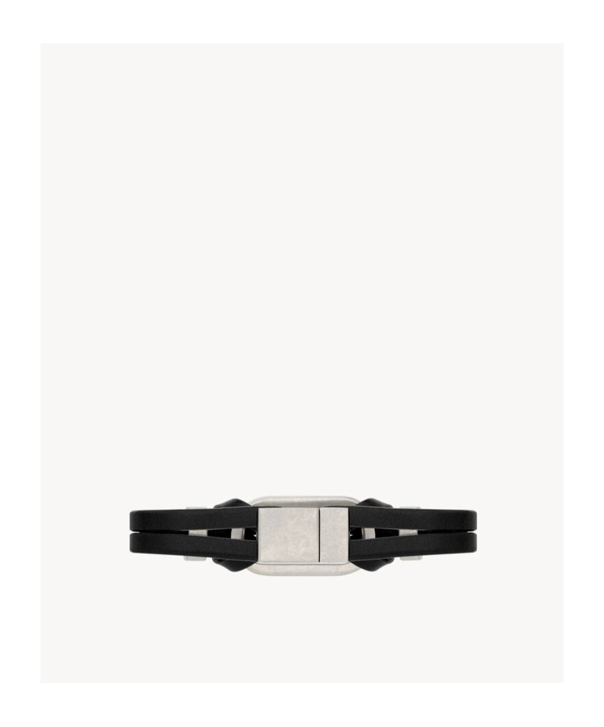 Saint Laurent Oval Leather Ring Bracelet In Black
