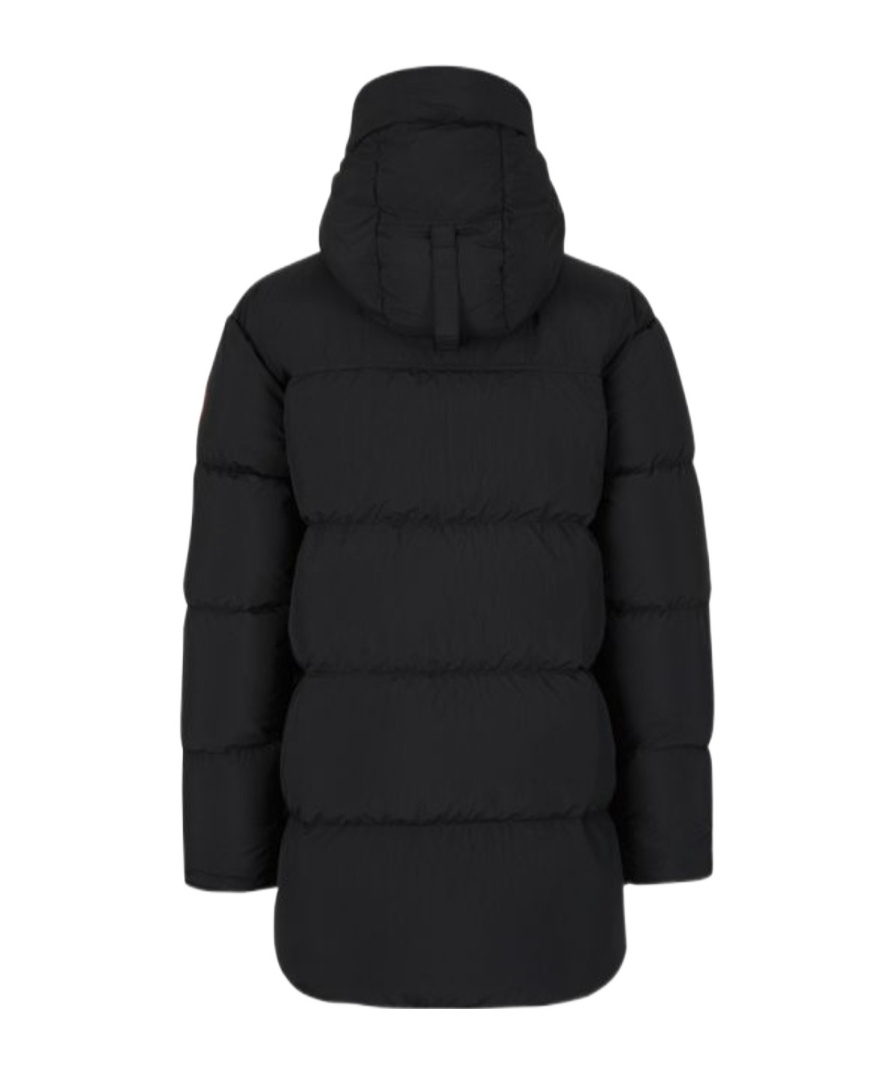 Canada Goose Lawrence Mid-thigh Length Down Jacket With Black Logo In Black