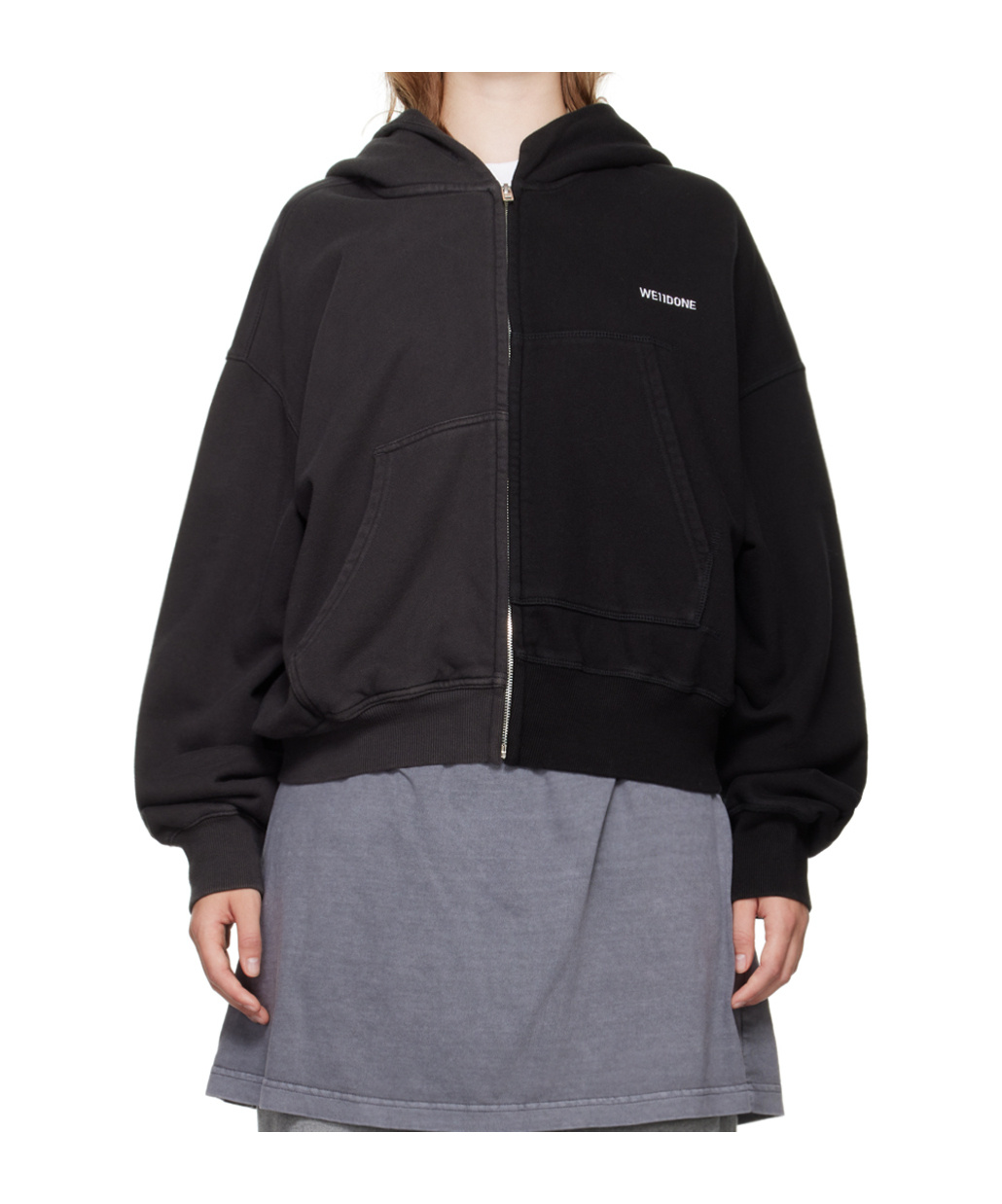 We11 Done Zippered Hooded Sweatshirt In Black