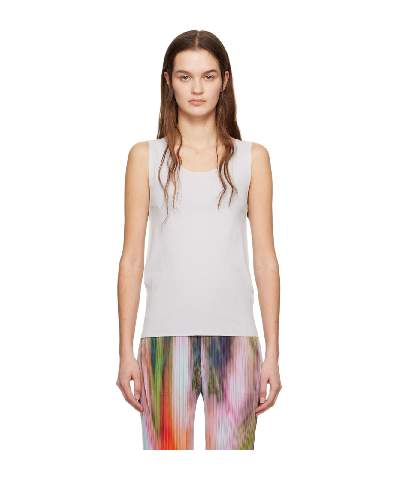 Shop Issey Miyake Low Round Neck Design Vest In Multicolor