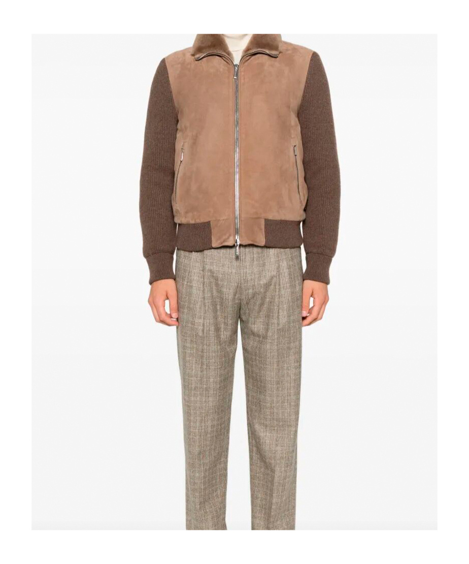 Moorer Shearling-down Campiglio Bomber Jacket In Brown