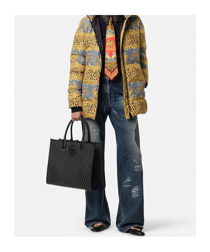 Versace Large La Medusa Tote Bag With V Print In Black