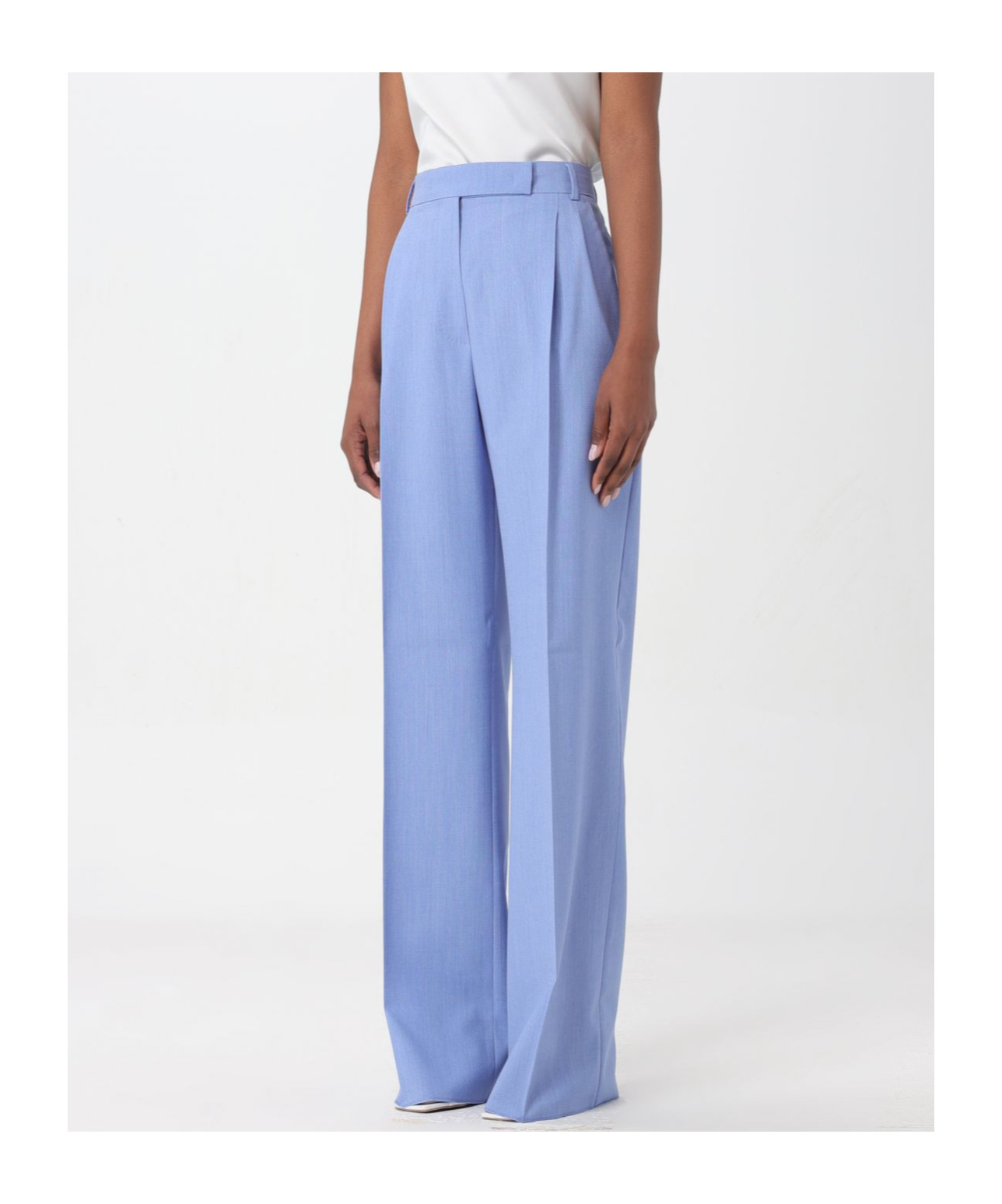 Max Mara Wool Wide-leg Casual Pants In Blue