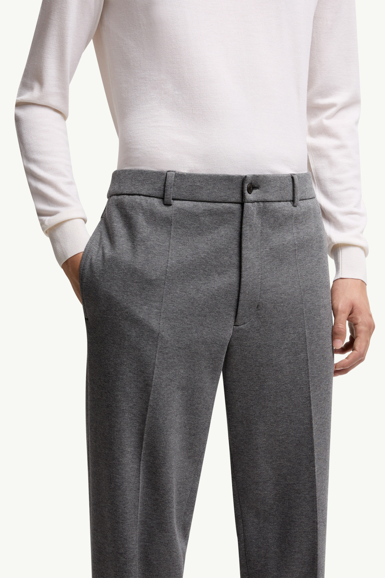 Moncler Cotton Blend Tailored Trousers In Gray