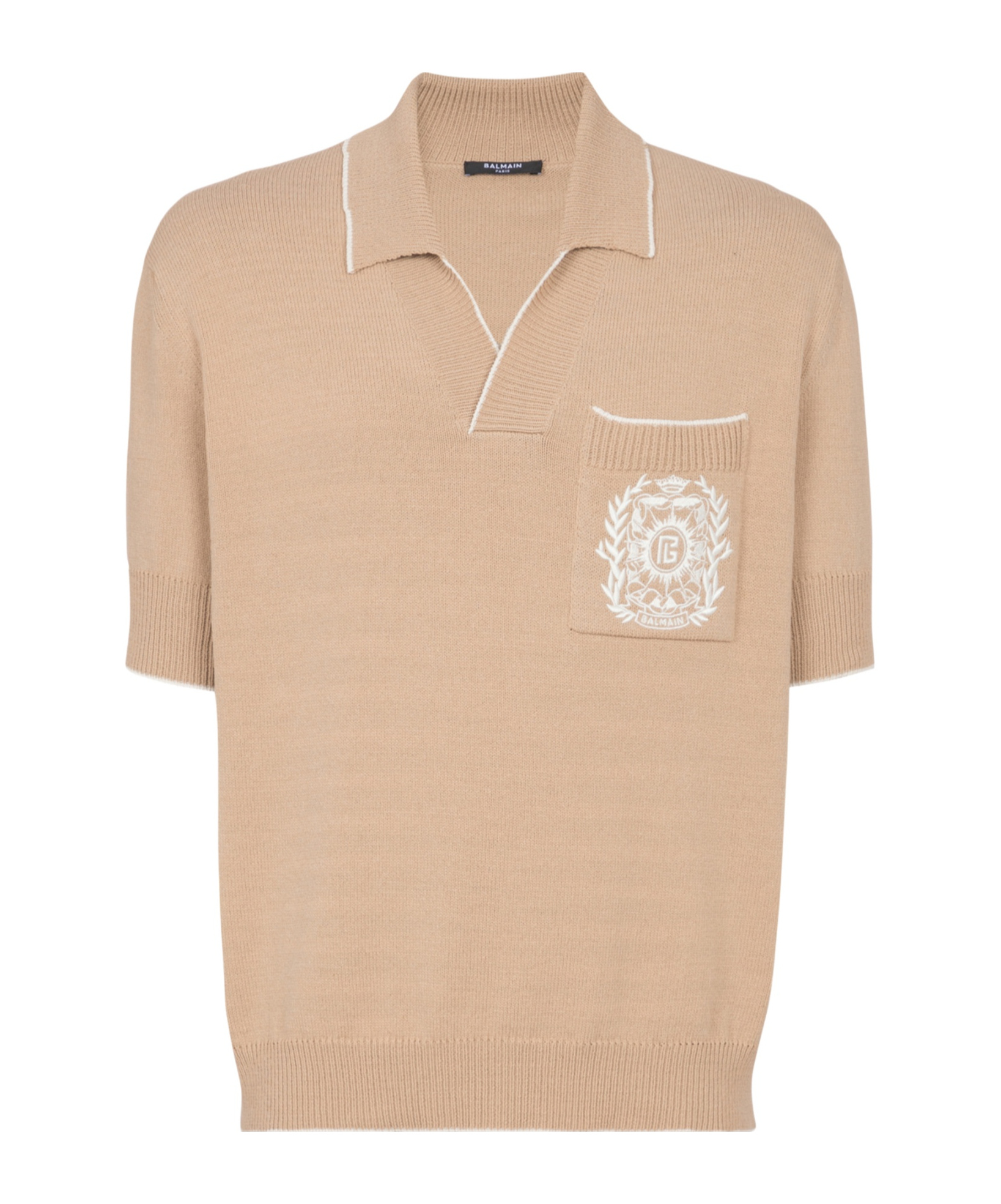 Shop Balmain Écusson Embroidered Knit Polo Shirt
