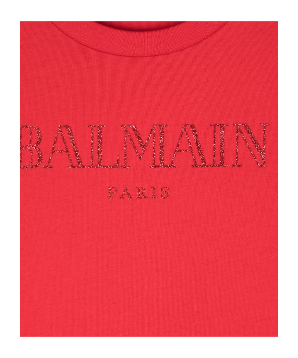 Balmain Glittered-logo T-shirt In Red