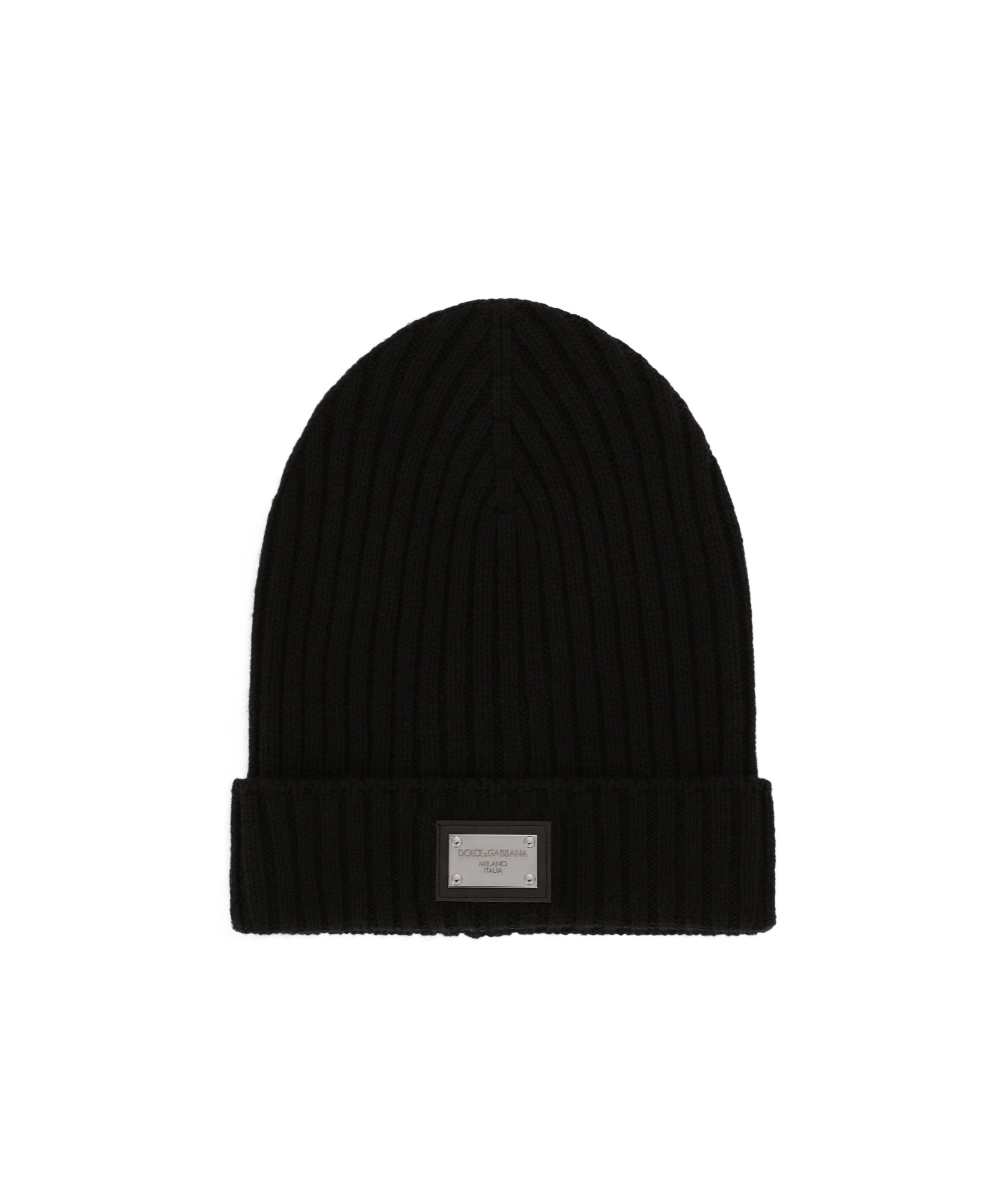 Dolce & Gabbana Logo-plaque Ribbed Wool Beanie In Black