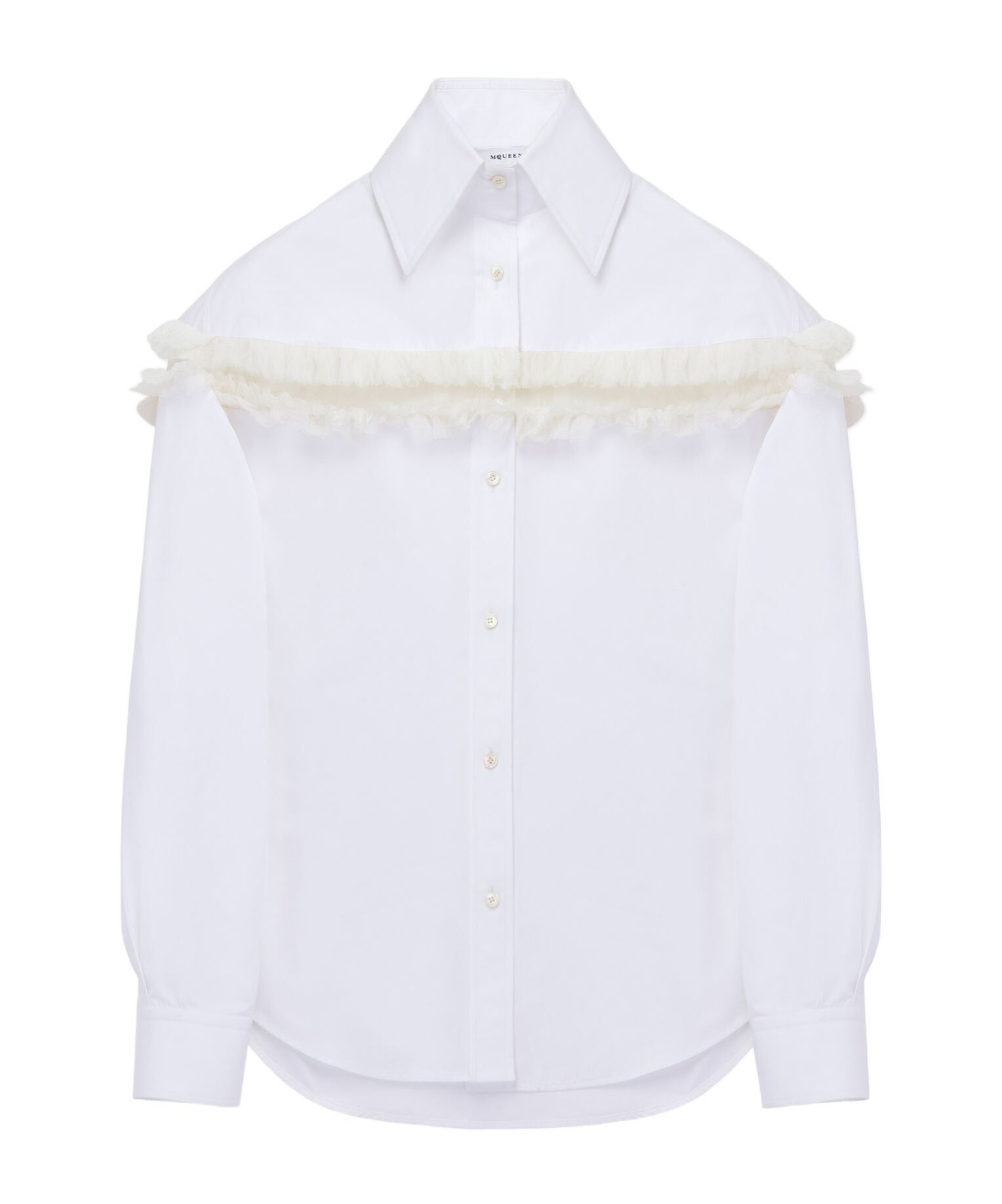 Alexander Mcqueen Slashed Creponne Detail Oversized Shirt In Optic White