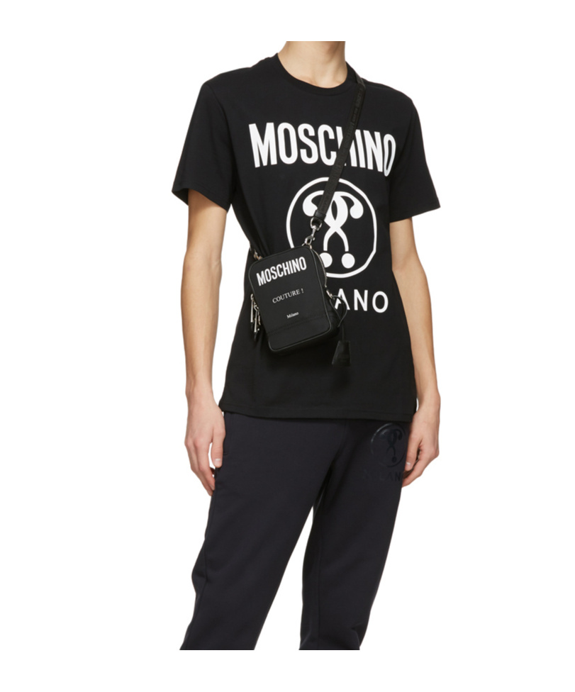 Moschino Black Double Question Mark Logo T-shirt In Black