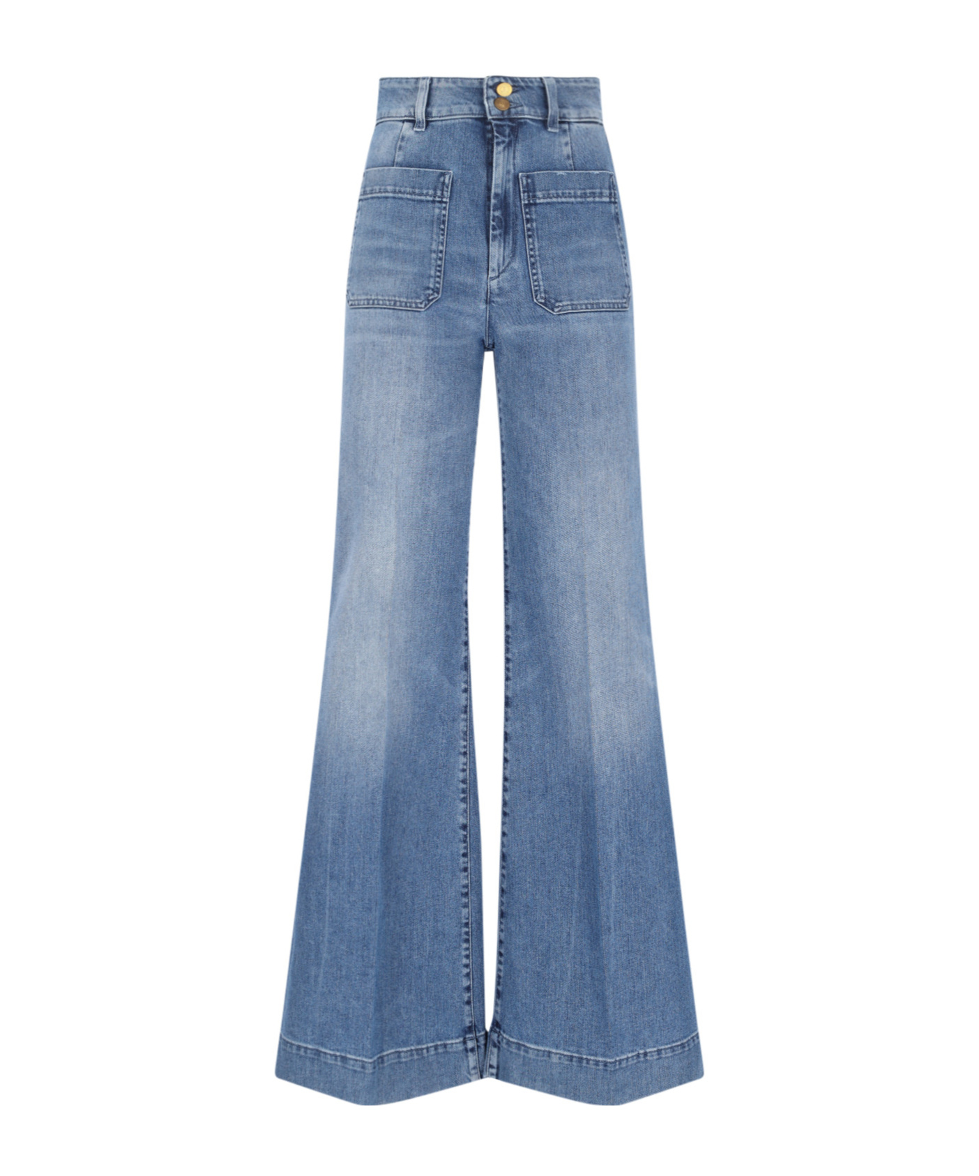 The Seafarer Jane Blue Trousers With Front Pockets And Washed Effect In Cotton Woman In Blue
