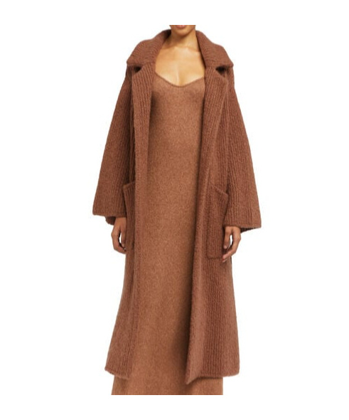 Alanui Ribbed Belted Coat In Brown