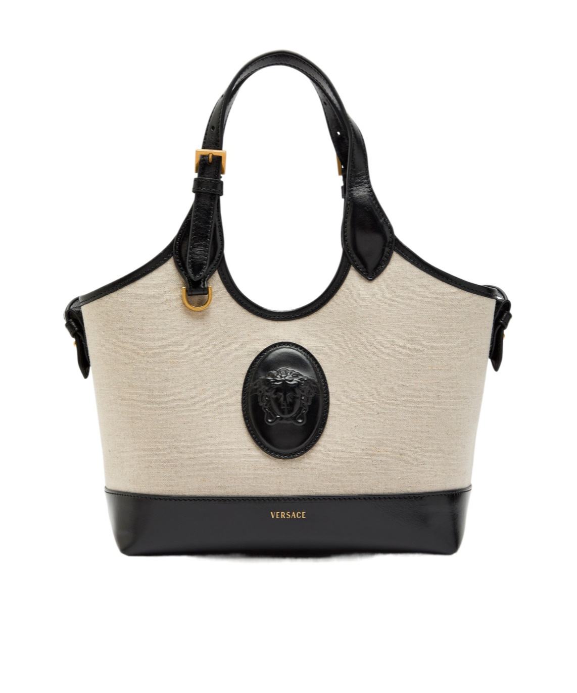 Versace Small Leather And Canvas Tote Bag In Nude
