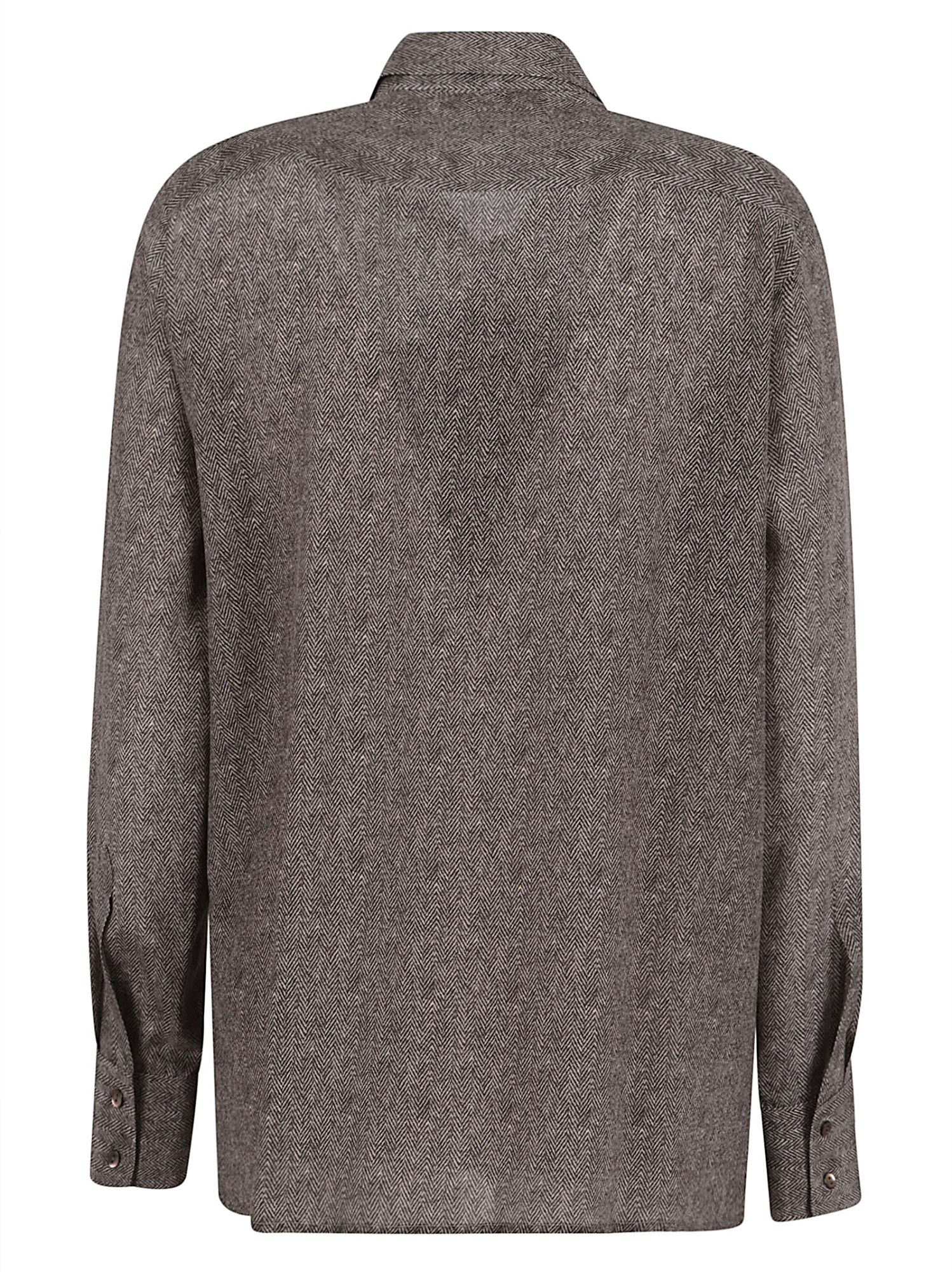 Antonelli Silk Herringbone Shirt With Tie Detail And Classic Collar In Brown