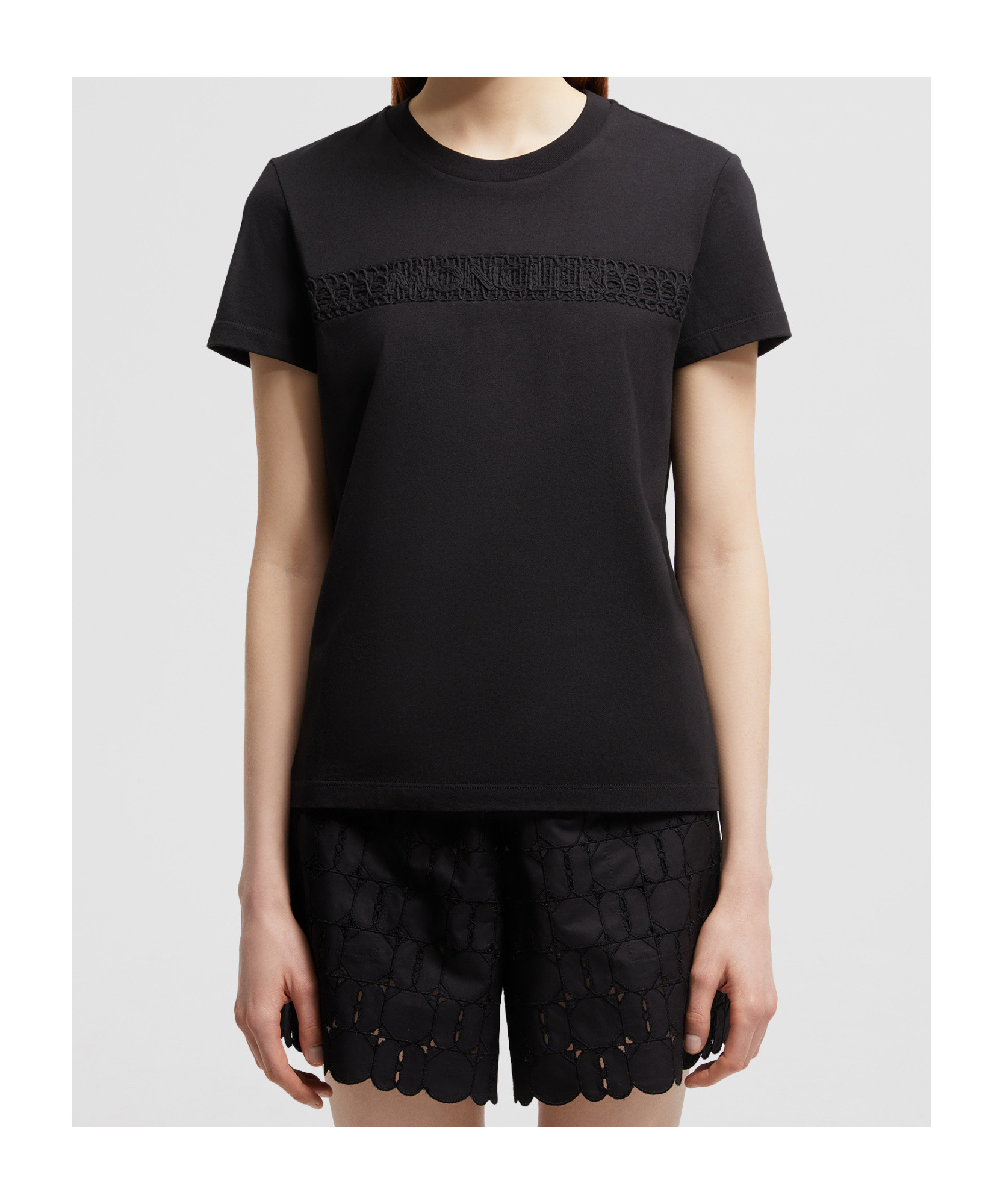 Moncler Embroidered Logo Cotton T-shirt In Black