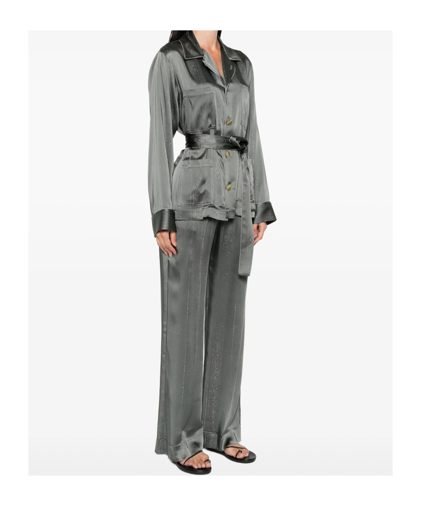 Forte Forte Pyjama Jacket In Silver Pinstriped Satin In Black