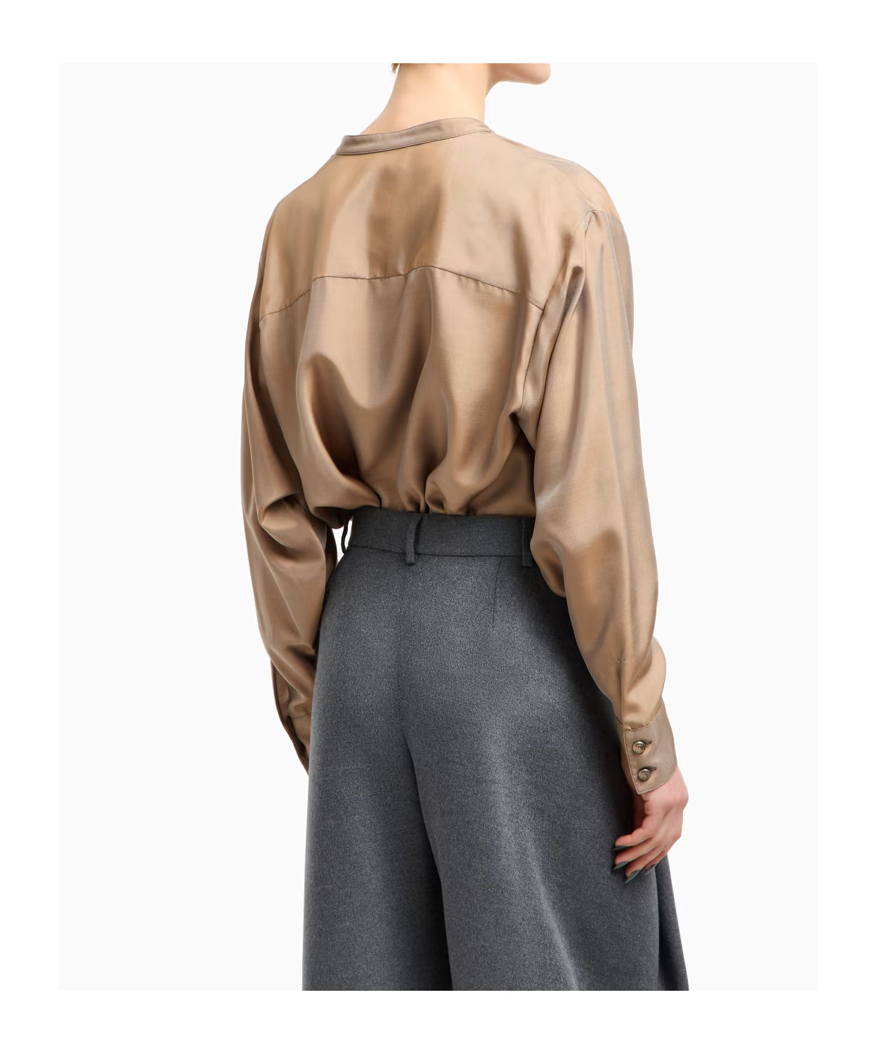 Giorgio Armani Long Sleeved Satin Shirt In Brown