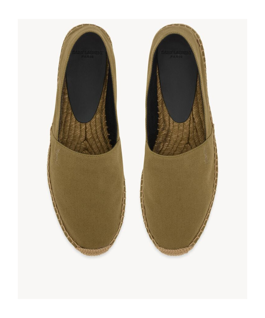 Saint Laurent Brown Espadrilles With Tonal Cassandre Embroidery On The Side And Almond Toe In Cotton Man In Brown