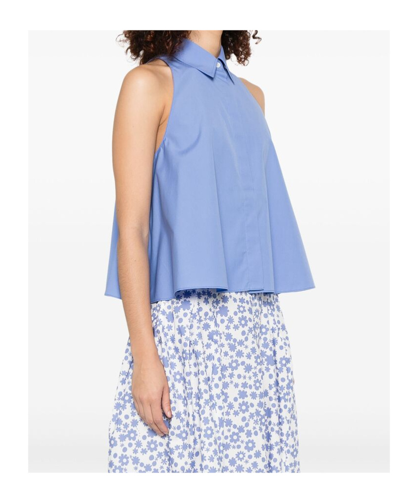 Marni Flared Cotton Blouse In Blue