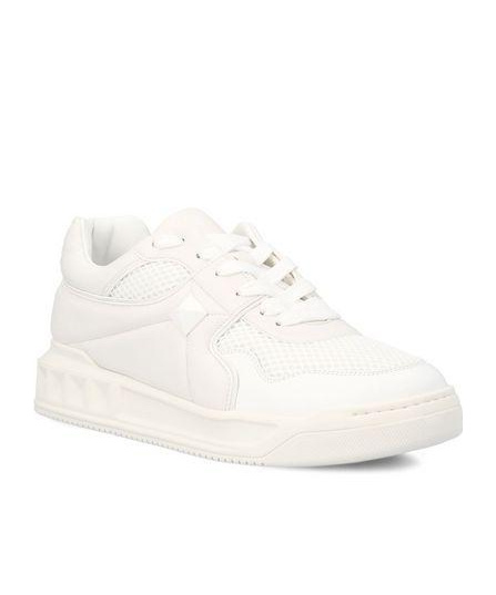 Shop Valentino One Stud Low-top Mesh And Nappa Leather Sneaker In White