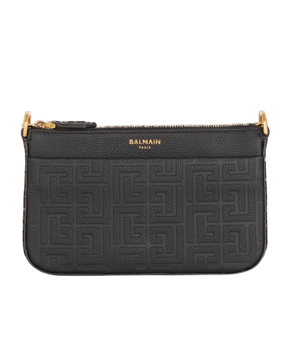 BALMAIN 1945 SOFT ZIPPED MINI BAG IN EMBOSSED GRAINED CALFSKIN WITH A PB LABYRINTH MONOGRAM