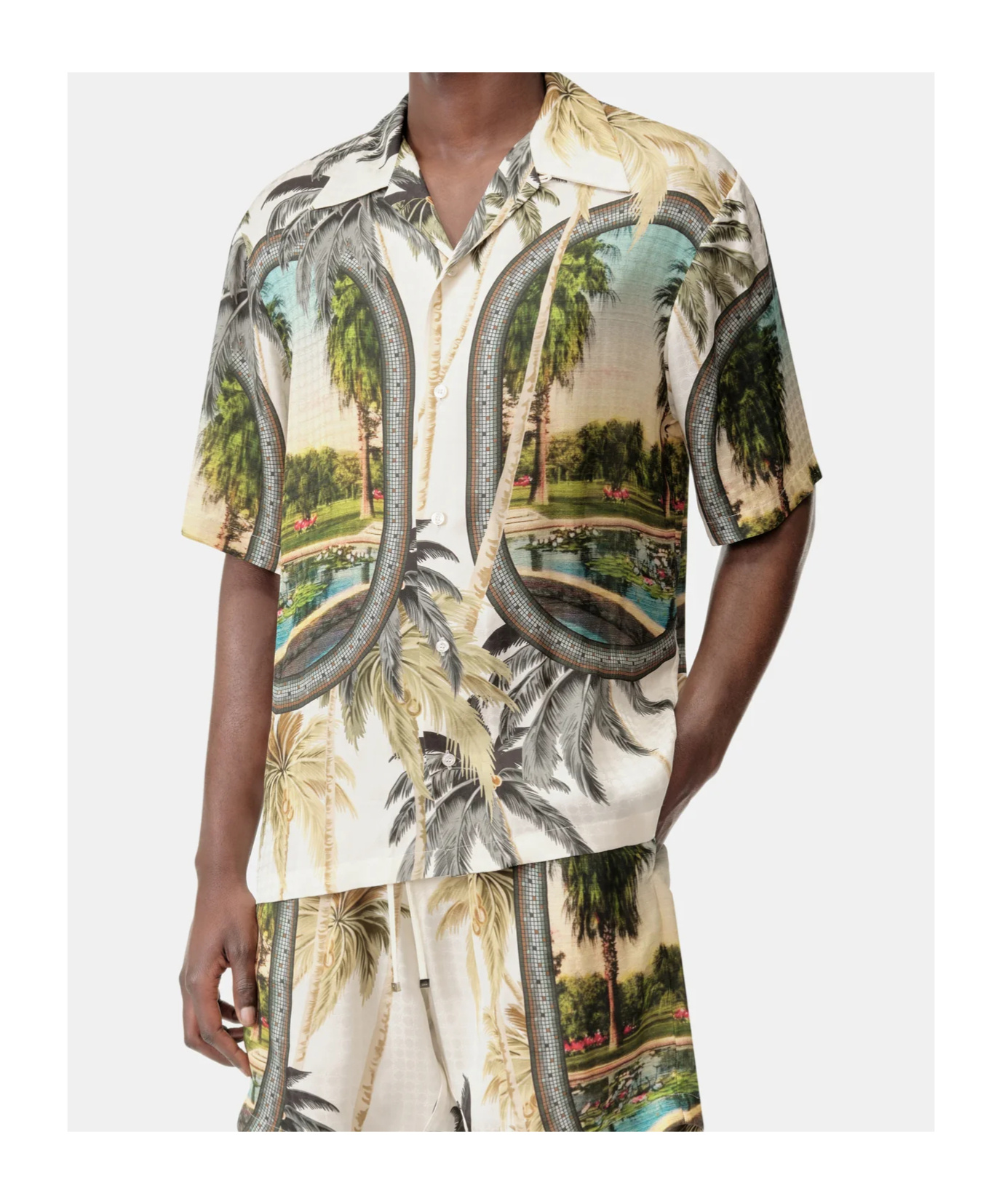Amiri Convertible-collar Printed Satin-jacquard Shirt In Multi