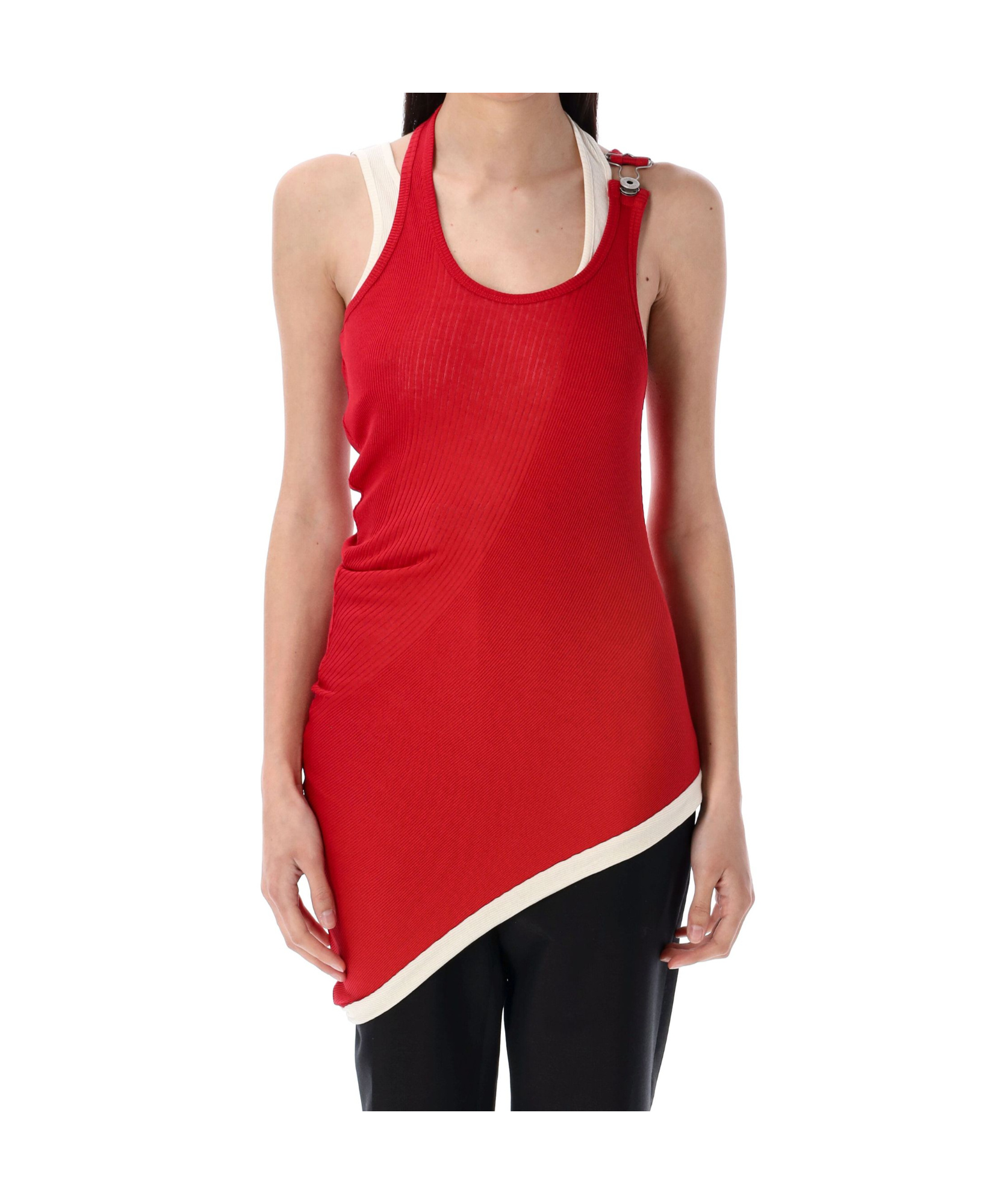 Jean Paul Gaultier Ribbed Twisted Double Layer Cotton Tank Top In Red