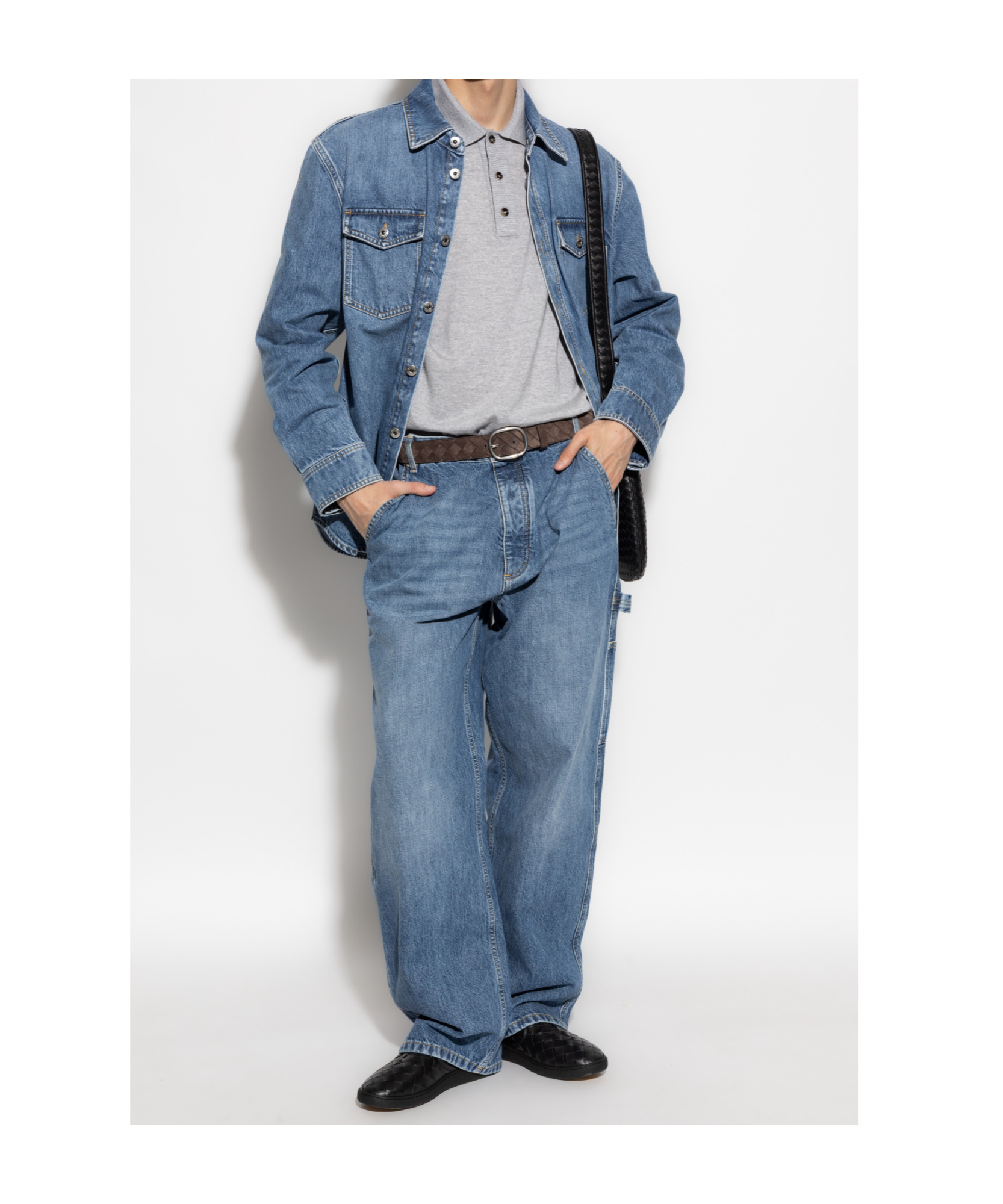 Bottega Veneta Denim Shirt With Flap Pockets And Contrasting Stitching In Blue