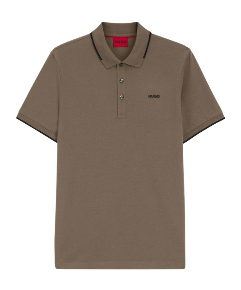 Hugo Boss Tipped-collar Cotton Polo Shirt In Brown