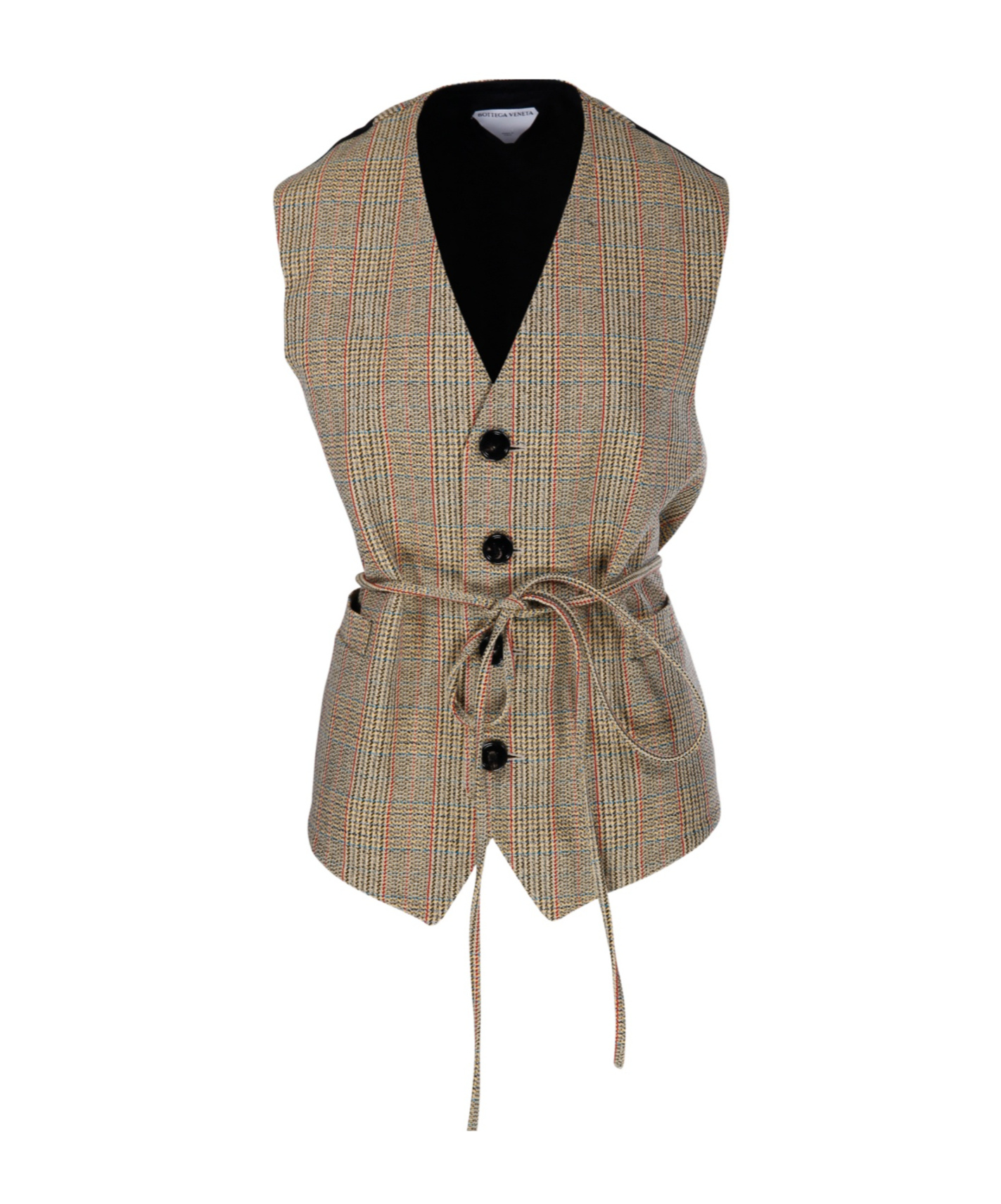 Bottega Veneta District Check Wool Vest With Drawstring In Nude