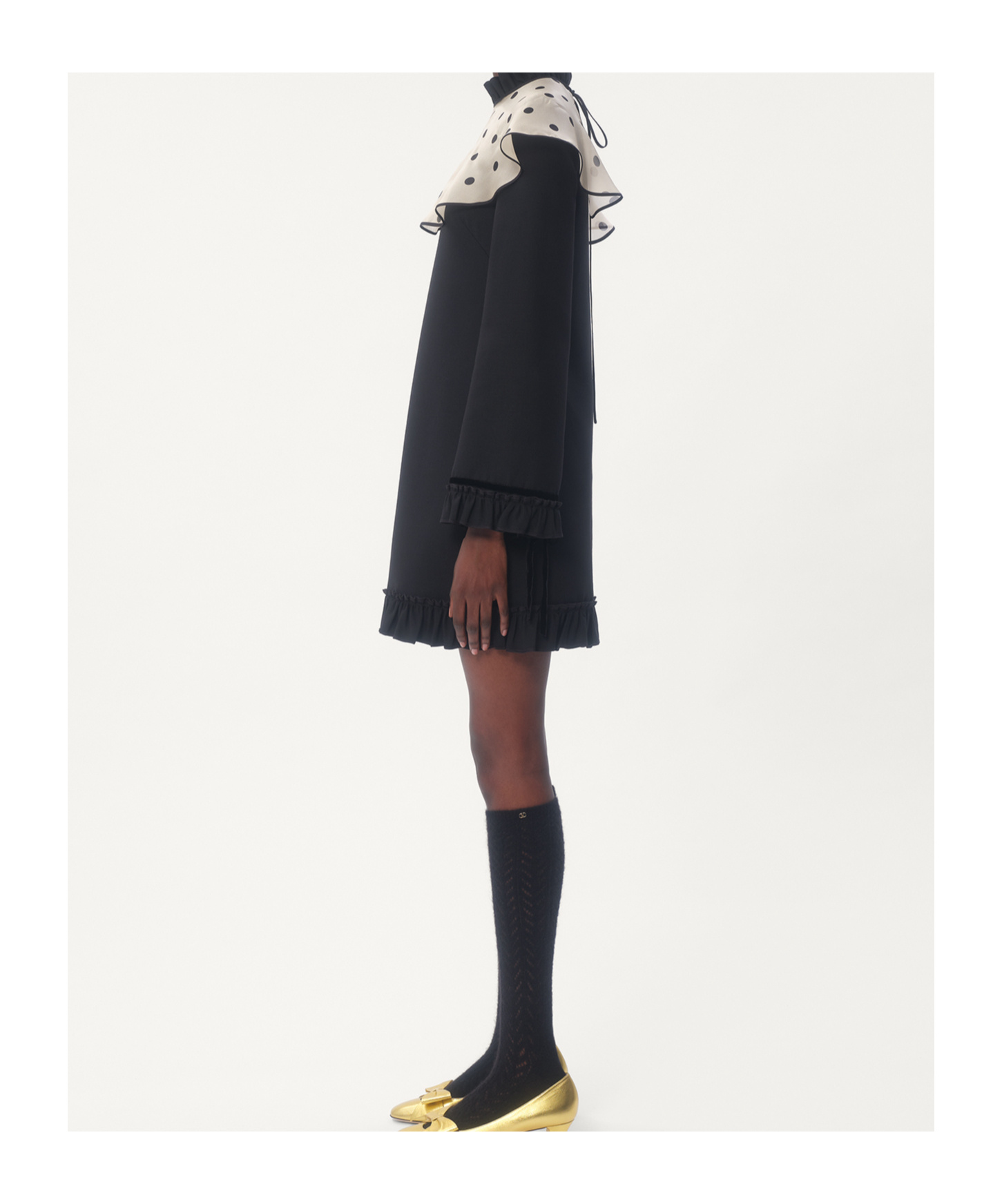 Valentino Womens Nero Betulla Frill-trim Long-sleeve Crepe Wool-silk Mini Dress In Black