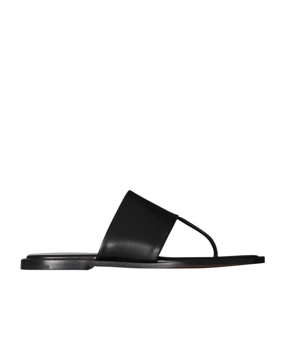 The Row Signum Leather Flat Sandals In Black